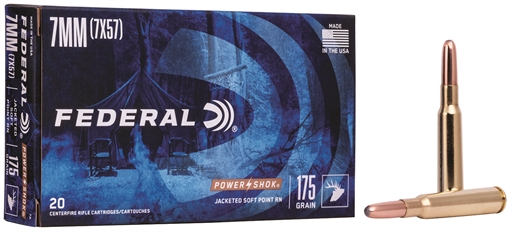 Federal Federal Power-Shok Rifle Ammo 7mm Mauser 175 gr. Jacketed Soft Point 20 rd. 7A