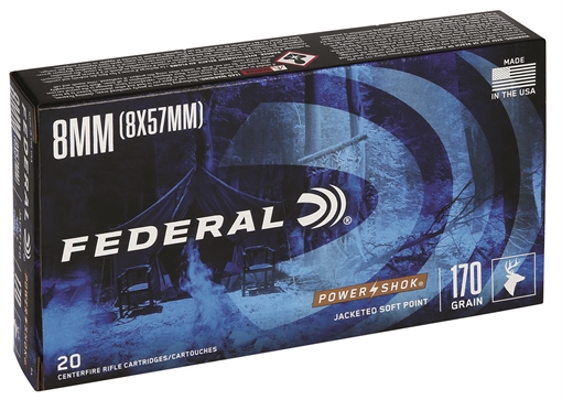 Federal Federal Power-Shok Rifle Ammo 8mm Mauser 170 gr. Jacketed Soft Point 20 rd. 8A