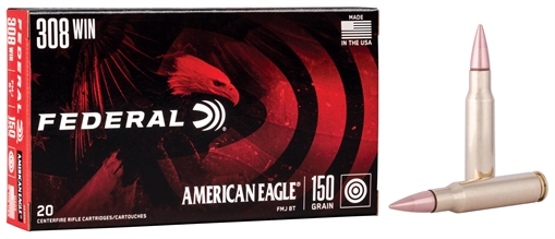 Federal American Eagle Rifle 308Win 150gr Full Metal Jacket Boat Tail 20 Per Box/25 Case AE308D