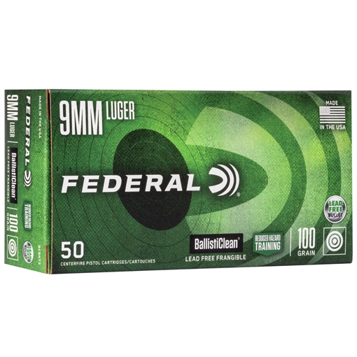 Federal BallistiClean Reduced Hazard Training 9mmLuger 100gr Lead Free Frangible 50 Per Box/20 Case BC9NT3