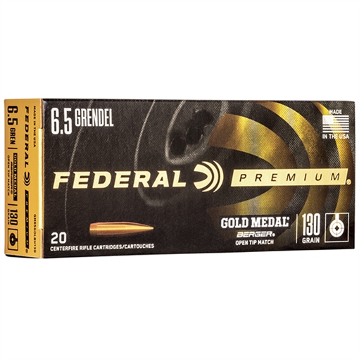 FEDERAL AMMO GOLD MEDAL 6.5GREN 130GR BERG BTHP 20/10 GM65GDLBH130