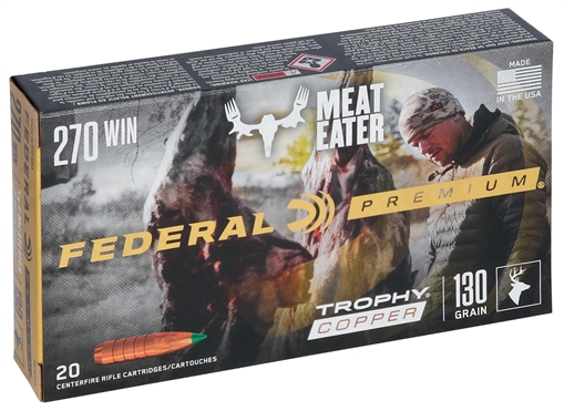 Federal Premium, 270WIN, 130 Grain, Trophy Copper, Lead Free, 20 Round Box, California Certified Nonlead Ammunition P270TC1