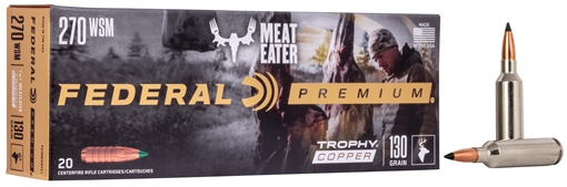 Federal Premier, Trophy Copper, 270 Winchester Short Magnum, 130 Grains, Copper Solid, 20 Round Box P270WSMTC1