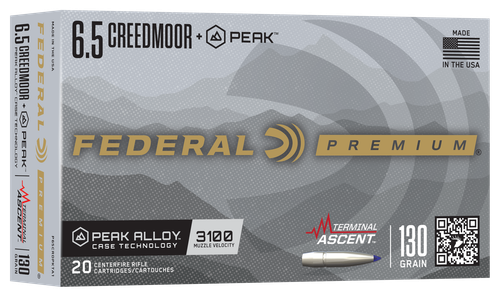 Federal 6.5 Creedmoor +PEAK 130gr Terminal Ascent, 3100 FPS, 20 rd Box