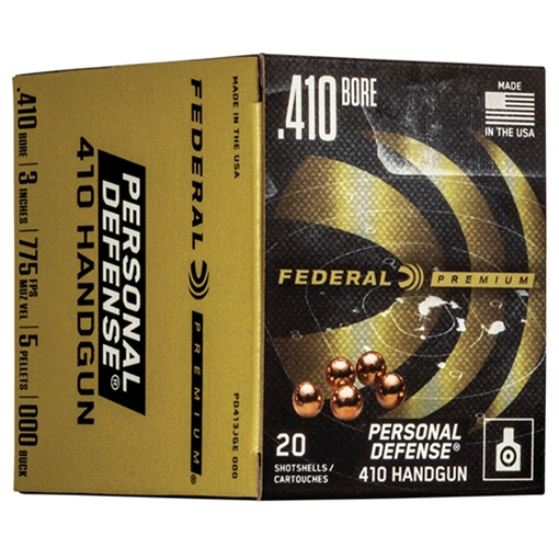 Federal Premium Personal Defense 410Gauge 3" 5Pellets 000BuckShot 20 Per Box/10 Case PD413JGE 000