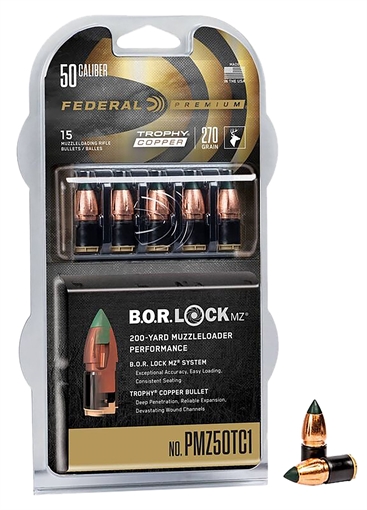 Federal Premium Trophy Copper Muzzleloader Bullets .50 cal 270 gr Poly Tip 15/box PMZ50TC1
