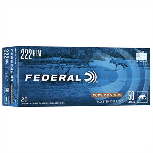 Federal Federal Power-Shok Rifle Ammo 222 Rem 50 gr. Jacketed Soft Point 20 rd. 222A