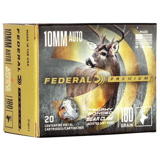 Federal Premium 10mmAuto 180gr Trophy Bonded Bear Claw Jacketed Soft Point 20 Per Box/10 Case P10T1
