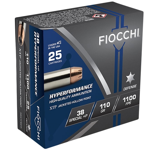 Fiocchi Hyperformance 38Special+P 110gr Hornady XTP Hollow Point 25 Per Box/20 Case 38XTPB25