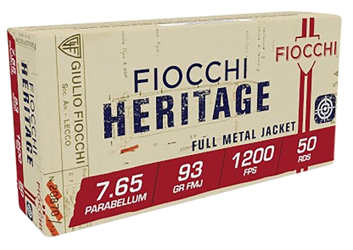 Fiocchi Heritage 7.65x21mmParabellum 93gr Full Metal Jacket 50 Per Box/20 Case 765A