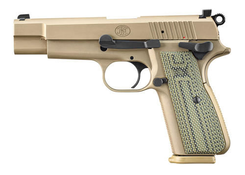 FN High Power TALO Exclusive 9mm, 4.7" Barrel, Flat Dark Earth Frame, Dirty Olive G10 Grip, 17rd