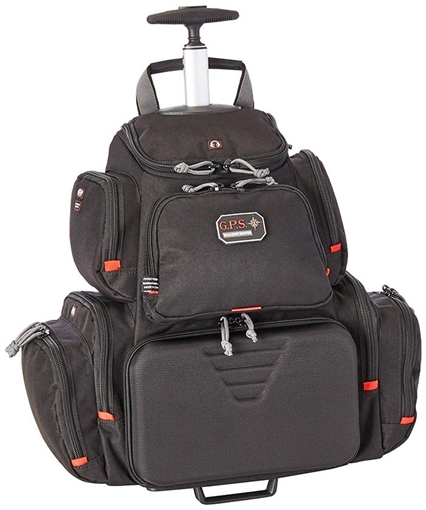 GPS Bags 1711ROBP Handgunner Rolling Backpack Black 600D Polyester Holds 4 Handguns 1711ROBP GPS-1711ROBP