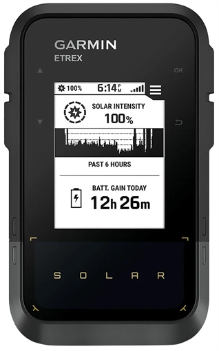Garmin eTrex Solar GPS/Smart Features, 28MB Memory Black 2.20" Transflective/Monochrome Display, Compatible w/Garmin Explore App 0100278200
