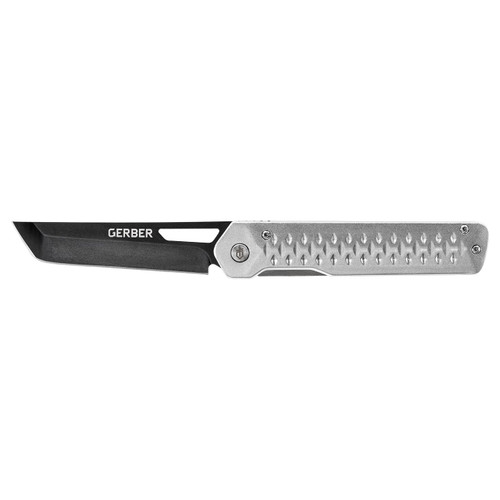 Gerber Ayako Folding Knife, 3.5" Blade, Black Blade, Silver Frame