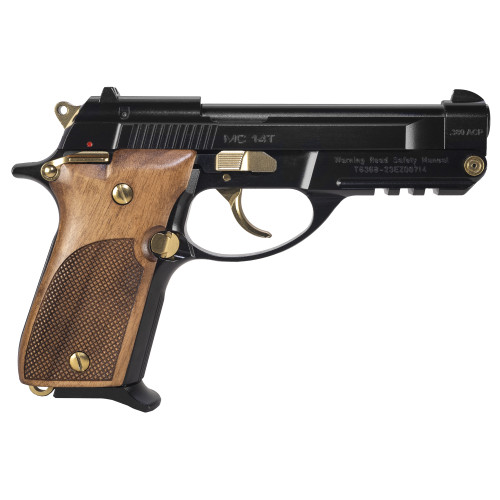 Girsan MC14T Solution 380 ACP, 4.5" Tip Up Barrel, Black Frame, Wood Grip, Gold Plated Accents, 13rd