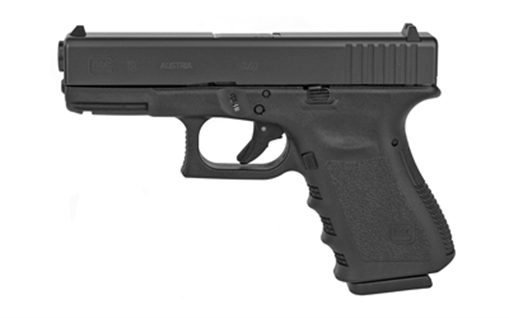 GLOCK 19, Safe Action, Semi-automatic, Polymer Frame Pistol, Compact, 9MM, 4.02" Barrel, Black, Matte Finish, Fixed Sights, 15 Rounds, 2 Magazines, Glock OEM Rail, Rebuilt, May or May Not Come With Night Sights PR19509
