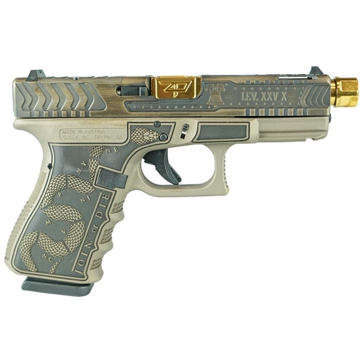 Glock 19 Gen 3 Custom "Revolution-Colonial Brown with Gold Barrel" Handgun 9mm Luger 15rd Magazines (2) 4.02" Threaded Barrel PI1950203 MODREVGB