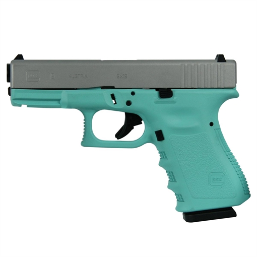 Glock 19 Gen 3 Custom "Robin's Egg Blue Grip with Crushed Silver Slide" Handgun 9mm Luger 15/rd Magazines 4.02" Barrel Austria PI1950203 MODTFCSS