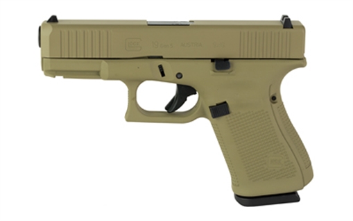 GLOCK 19 M.O.S. Gen 5, Striker Fired, Semi-automatic, Polymer Frame Pistol, Compact, 9MM, 4.02" Barrel, Skydas Cerakote Finish, Coyote Tan, 15 Rounds, 3 Magazines PA195S204MOS-CT