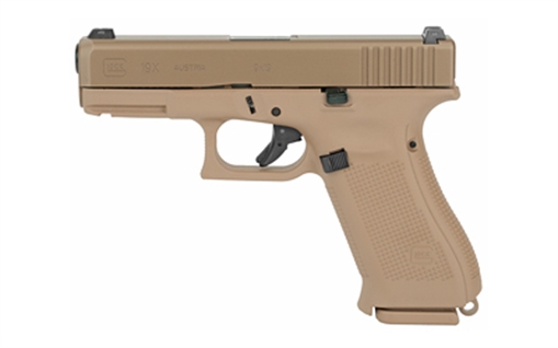 GLOCK 19X, Striker Fired, Semi-automatic, Polymer Frame Pistol, Compact, 9MM, 4.02" Barrel, PVD Finish, Coyote, Glock Night Sights, 3 Magazines, (2)-19 Round and (1)-17 Round, Right Hand G19X17AUT