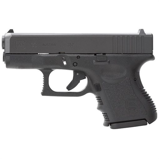 GLOCK 33, Safe Action, Full Size Pistol, 357 Sig, 3.46" Barrel, Polymer Frame, Matte Finish, Fixed Sights, 9Rd, 2 Magazines, Glock OEM Rail, Rebuilt PR33509