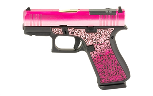 GLOCK 43X, M.O.S, Striker Fired, Semi-automatic, Polymer Frame Pistol, Sub-Compact, 9MM, 3.41" Barrel, Custom Lady Bug Cerakote Finish by Shark Coast Tactical, Fixed Sights, Optic Ready, Zaffiri Gold Barrel, 10 Rounds, 2 Magazines PX4350201FRMOS