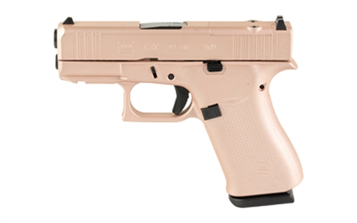 GLOCK 43X, M.O.S, Striker Fired, Semi-automatic, Polymer Frame Pistol, Sub-Compact, 9MM, 3.41" Barrel, Custom Rose Gold Cerakote Finish by Skydas, Fixed Sights, 10 Rounds, 2 Magazines PX4350204FRMOS-RG