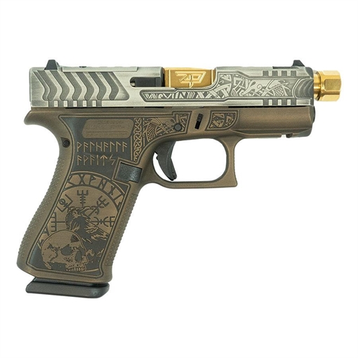 Glock 43X Custom "Viking" in Colonial Brown Handgun 9mm Luger 10rd Magazines (1) 3.9" Threaded Gold Barrel UX4350201FR MODVK