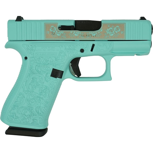 Glock 43X "Glock & Roses" Robin's Egg Blue Handgun 9mm Luger 10rd Magazines(2) 3.4" Barrel Accessory Rail USA Made UX4350201FR MODGRP
