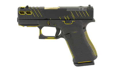 Glock 43X M.O.S. Sub-Compact, 9MM, 3.41" Zaffiri Precision Gold Compensated Barrell, Custom Black and Yellow Cerakote Finish, Optic Ready, Zaffiri Gold Compensated Barrel, 10 Rd