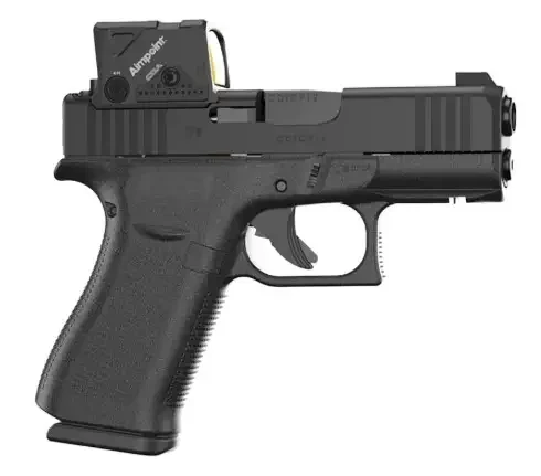 Glock G43X MOS Aimpoint 9mm 15rd,3.41" Black GMB Barrel, Black Steel Serrated Optic Slide, Black Polymer Frame Accessory Rail, Aimpoint COA 3.5 MOA Red Dot, Ambidextrous,