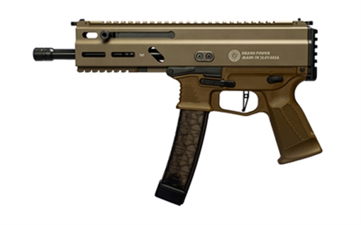 Grand Power Stribog SP9A1, Semi-automatic Pistol, 9MM, 8" Barrel, Threaded 1/2X28, Aluminum Frame, Matte Finish, Flat Dark Earth, M-LOK Rail, Manual Safety, Non-Reciprocating Charging Handle, 30 Rounds, 3 Magazines 197892004763