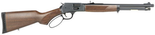 Henry H12 Protector Carbine 357 Magnum/.38 Special, 16.5" Threaded Barrel, Blued, American Walnut, Checkered, Adj Semi-Buckhorn Diamond Insert, Brass Bead Front, 7rd