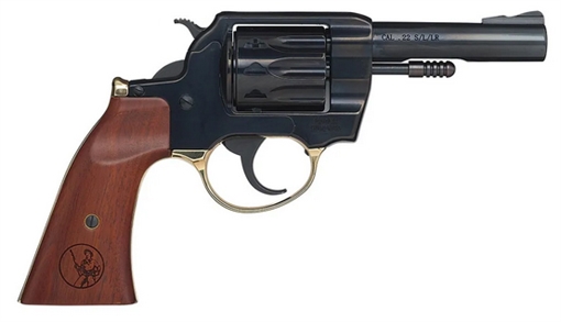 Henry Repeating Arms Golden Boy Revolver, DA/SA, 22 LR, 4" Barrel, Polished Finish, Blue Steel and Brass, American Walnut Gunfighter Grips, Fixed Notch Rear Sight, Screw On Post Front Sight, 10 Rounds H016GD