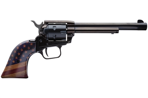 Heritage Mfg Rough Rider 22 LR 6 Shot, 6.50" Black Oxide Steel Barrel, Black Oxide Zinc Alloy Frame, Black Oxide Cylinder, Gold USA Flag Grip, Exposed Hammer RR22B6GOLDUSA