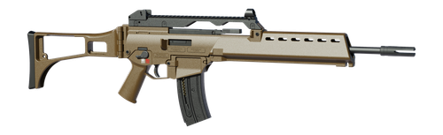 HK G36 22 LR 20rd, 18.13" Black Barrel W/Flash Suppressor, Flat Dark Earth Receiver Picatinny Rail, Flat Dark Earth Folding Synthetic Stock, Polymer Grip