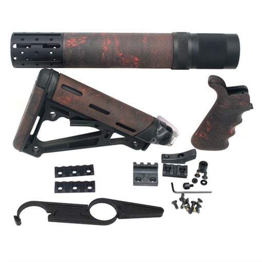 Hogue AR-15/M-16 Kit Overmolded Grip/Forend/Collapsible Buttstock Red Lava 15478