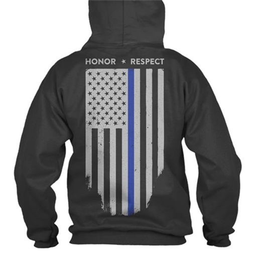 Thin Blue Line Hoodie - Honor/Respect, Thin Blue Line Flag TBL-H-BLACK-M