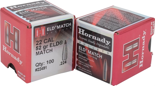 Hornady ELD Match 22 Cal .224 52 gr Extremely Low Drag Match 100 Per Box/ 40 Case 22491