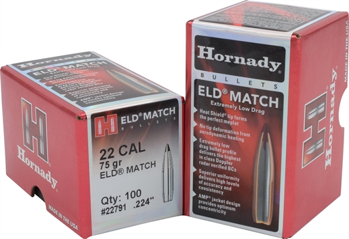 Hornady ELD Match 22 Cal .224 75 gr Extremely Low Drag Match 100 Per Box/ 25 Case 22791