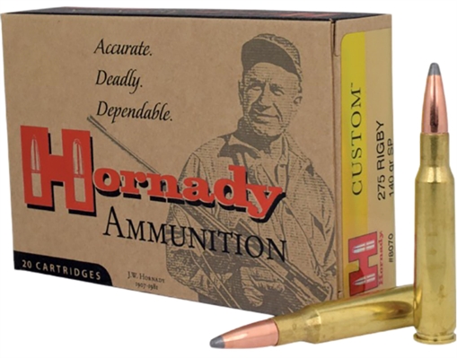HORNADY CUSTOM AMO 275 RIGBY ( 7X57 ) 140GR SP INTERLOCK 20RD (10 BOXES PER CASE) 8070
