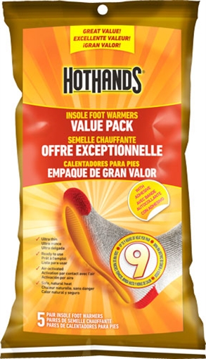 HOTHANDS INSOLE FOOT WARMER 5 PAIRS PER BAG 9 HOUR W/ADHSV HFINS5PRUPDQE