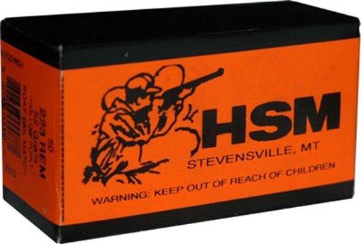 HSM AMMUNITION 223 REM 52GR MATCH BTHP 50RD 20BX/CS HSM-223-7-N