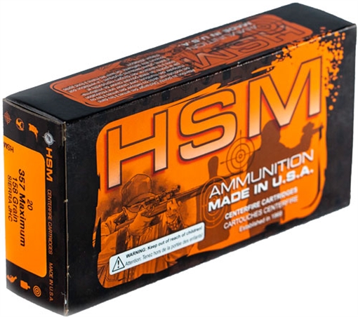 HSM AMMUNITION 357 MAXIMUM 158GR JHP 20RD 25BX/CS 357Max-2-N