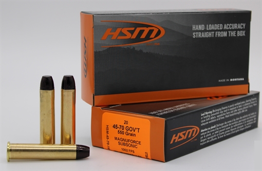 HSM SUBSONIC 45-70 GOV 550GR HARD CAST LEAD FN 20RD 25BX/CS 45-70-16-N 457016N