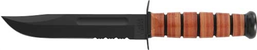 KA-BAR FIGHTING/UTILITY 7 IN DP BLADE KNIFE SERRATED EDGE US ARMY W/ BROWN LEATHER SHEATH BOXED 1219