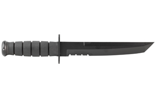KA-BAR Knives KA-BAR, Tanto, Fixed Blade Knife, 8" Blade Length, 12.813" Overall Length, Tanto Point, Combo Edge, 1095 Cro-Van Steel, Matte Finish, Black, Black Kraton G Handle, Glass Filled Nylon Sheath, Clamshell Packaging 1245CP