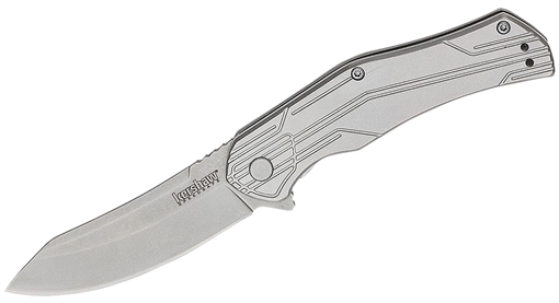 Kershaw Husker EDC 3" Folding Trailing Point Plain Bead Blasted 8Cr13MoV SS Blade, Stonewashed Stainless Steel Handle, Clamshell Packaging 1380X