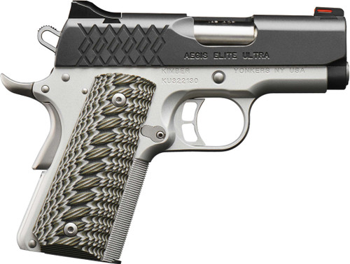 Kimber Aegis Elite Ultra 9mm, 3" Barrel, Silver Frame, Black Slide, G10 Grip, 8rd