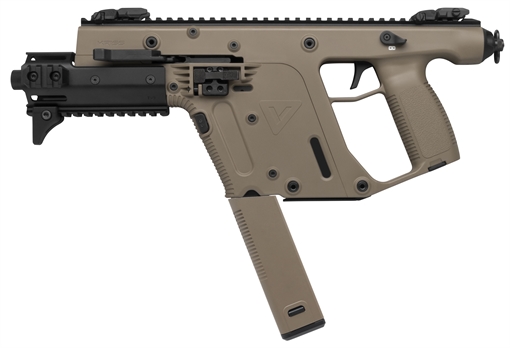 KRISS USA, Inc Vector G2 SDP-E, Pistol, Semi-automatic, 10MM, 6.5" Barrel, Threaded Barrel, Polymer, Flat Dark Earth, Folding Sights, 15 Rounds, KRISS Recoil Mitigation System, 1 Magazine, Mini Handguard, Thread Protector KV10-PFD30 KV10PFD30